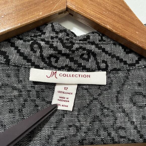 JM Collection Womens Linen Button Top Size 12 Gray Coastal Grandmother Beach - Picture 5 of 6